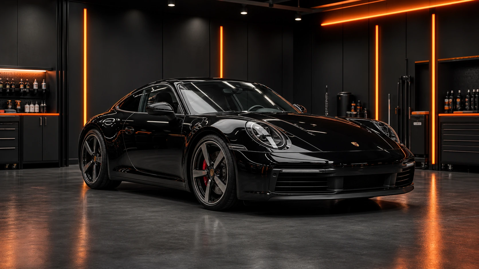 Juodo Porsche automobilio profesionalaus detailingo rezultatas Po